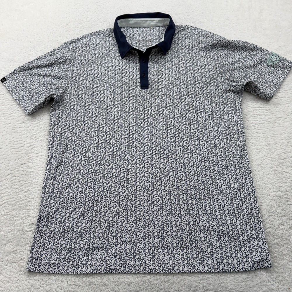 Swannies Golf Men's Large Golf Polo Shirt Short‎ Sleeve All Over Print Navy Blue